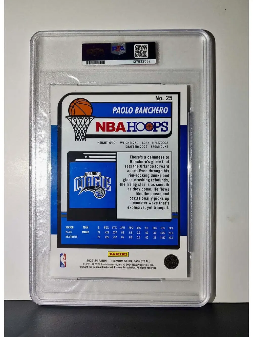 Paolo Banchero 2023 Panini Premium Stock NBA Hoops #25 Jumbo PSA 9 Mint